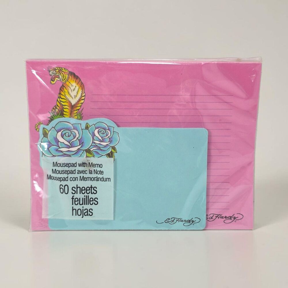 Ed Hardy Tiger Rose Magnetic Notepad Memo Set 2013 NIP Pink Blue Y2K Stationery